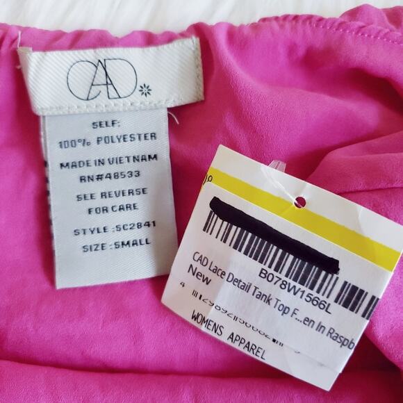 CAD lace detail popover ruffle cropped tank top blouse in raspberry pink S NEW - Picture 5 of 7